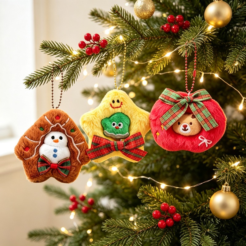 Embroidery Xmas Tree - 3 Pack Plush Embroidery Christmas Ornaments