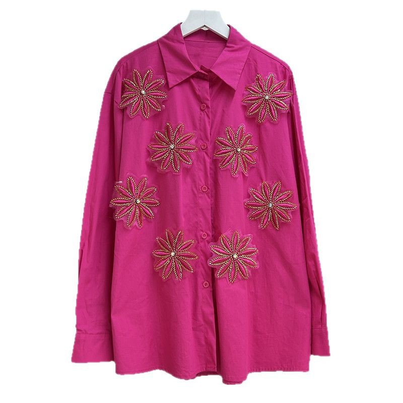 Embroidery Artwork - Blouses Women Shirt Vintage Turn Down