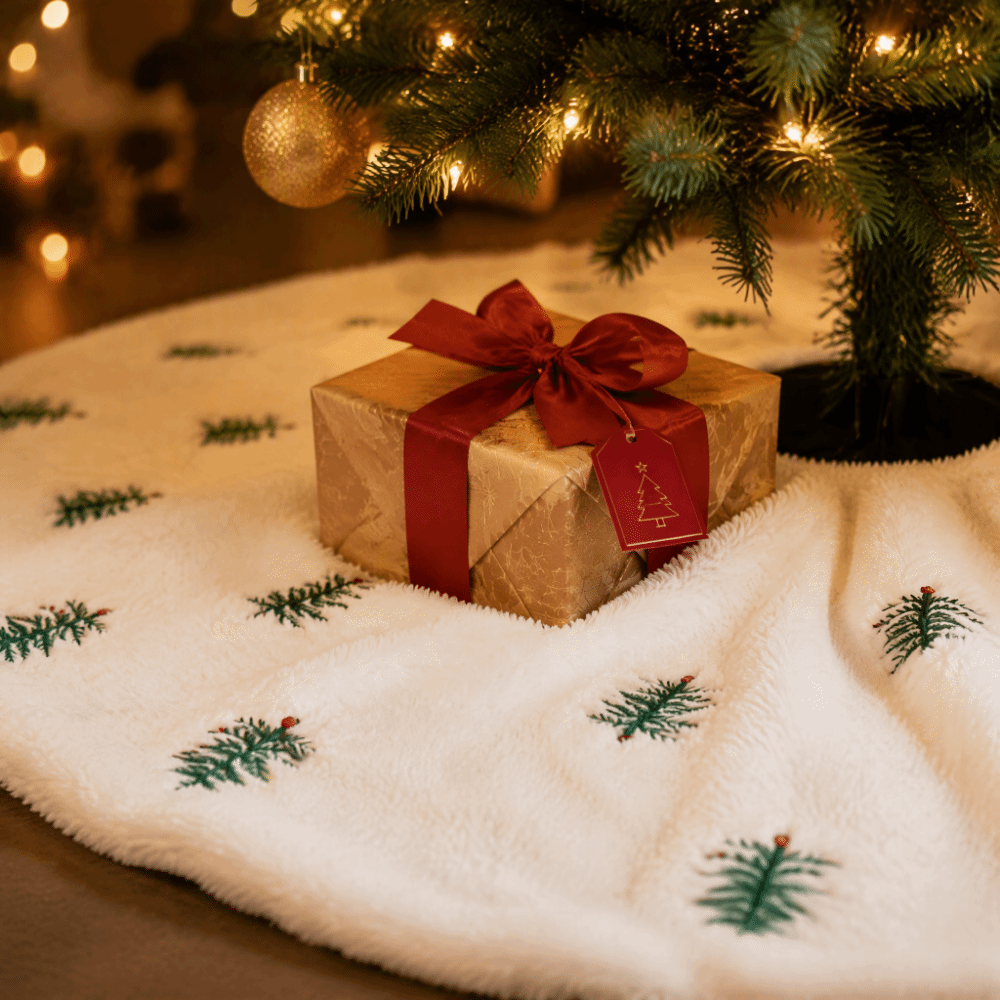 Embroidery Xmas Tree - Xmas Accessory Christmas Tree Skirt Faux