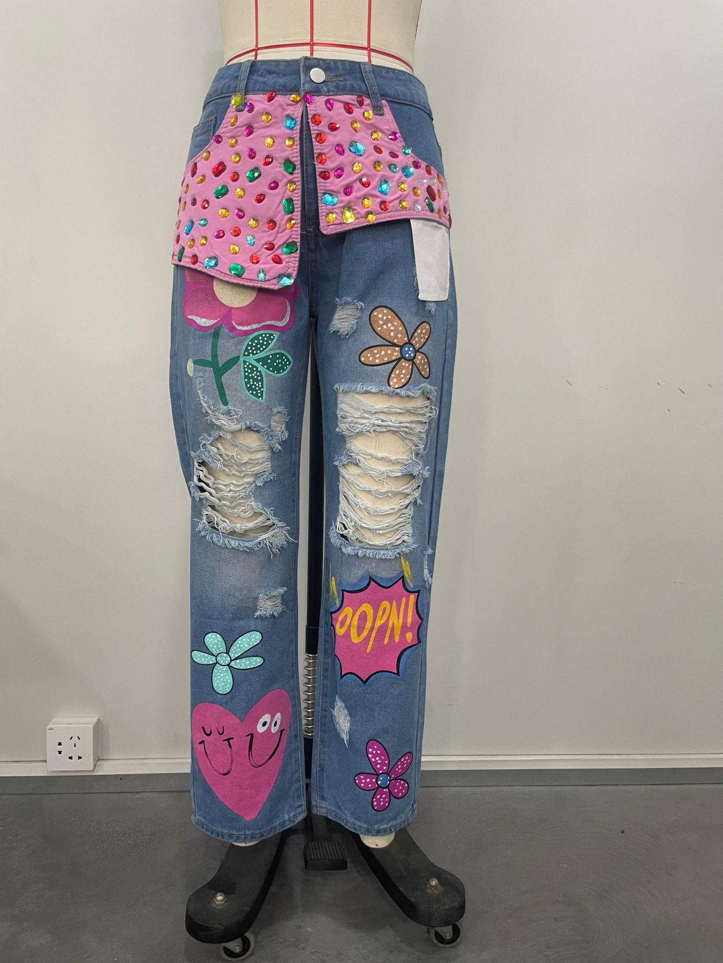 Chic Women Spring Floral Embro - Embroidery Jeans Sakura ulasan dan harga