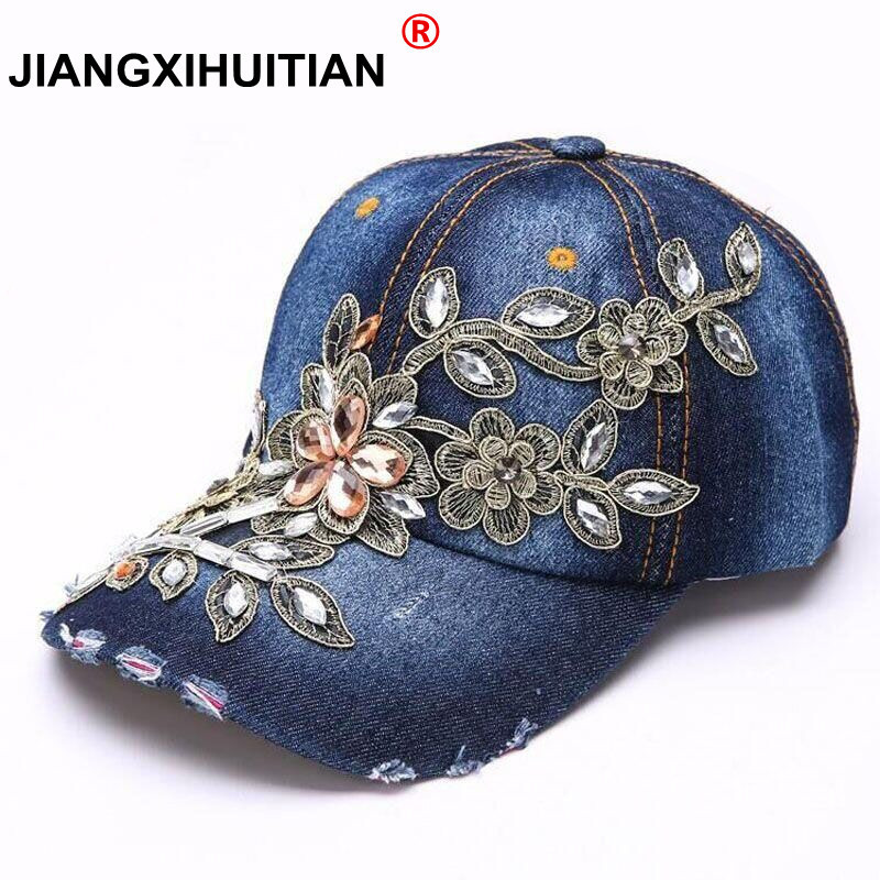 Women's Baseball Cap Diamond P - Embroidery Jeans Sakura ulasan dan harga