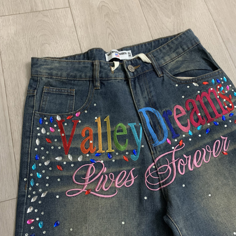 2026 Latest Style VALLEY Shiny - Embroidery Jeans Sakura ulasan dan harga