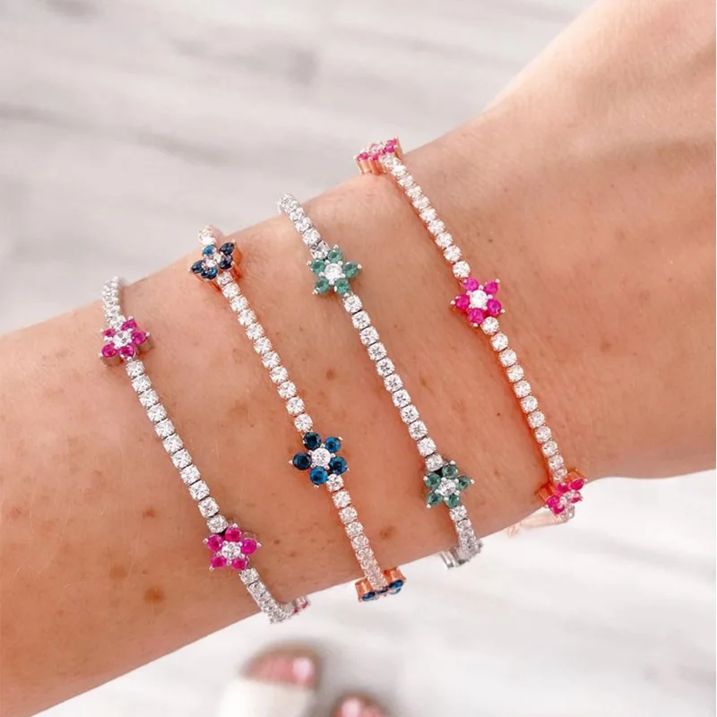 Luxury Rainbow CZ Flower Tenni - Embroidery Daisy Flower ulasan dan harga