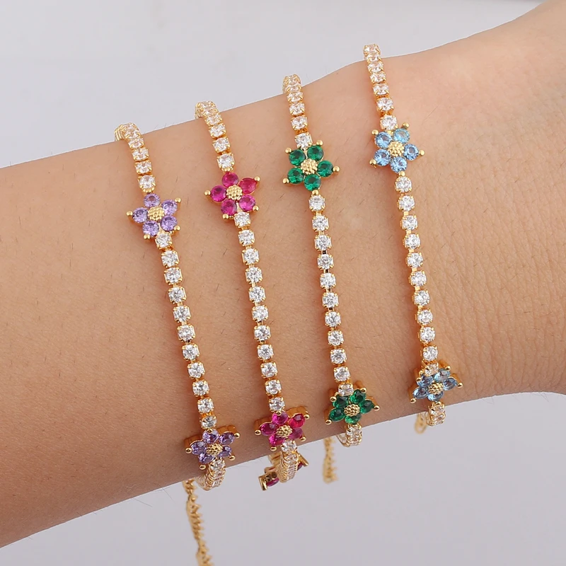 Luxury Rainbow CZ Flower Tenni - Embroidery Daisy Flower ulasan dan harga