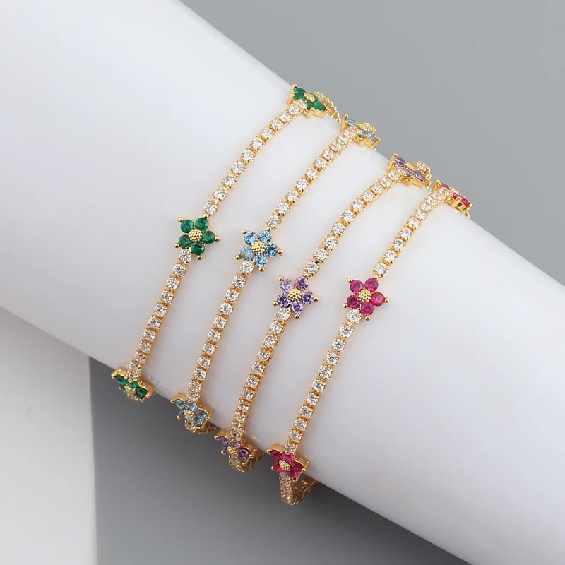 Luxury Rainbow CZ Flower Tenni - Embroidery Daisy Flower ulasan dan harga