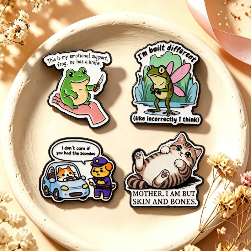 Quote Enamel Pin Cute Frog Cat - Embroidery Textile ulasan dan harga