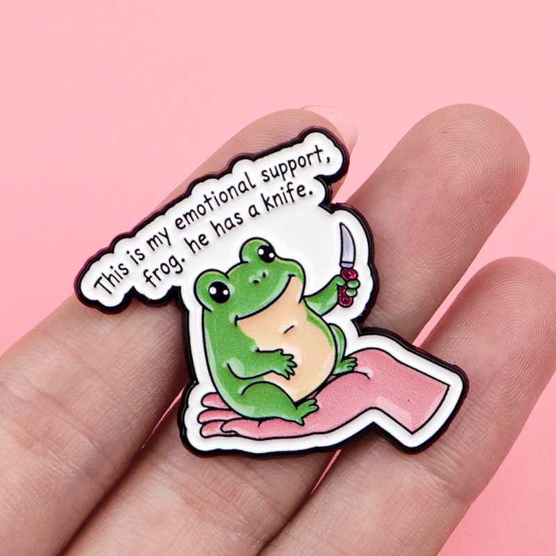 Quote Enamel Pin Cute Frog Cat - Embroidery Textile ulasan dan harga