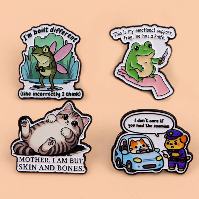 Quote Enamel Pin Cute Frog Cat - Embroidery Textile ulasan dan harga