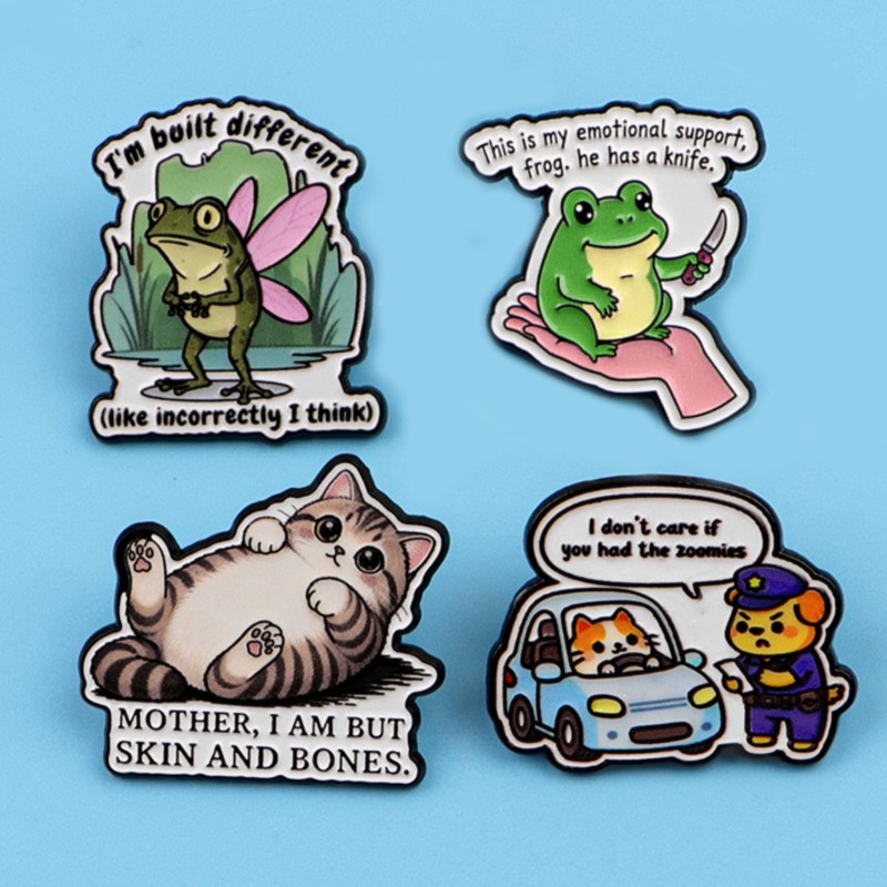 Quote Enamel Pin Cute Frog Cat - Embroidery Textile ulasan dan harga