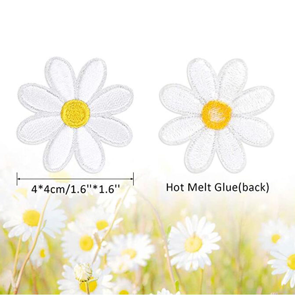10Pcs Daisy Flower Iron On Pat - Embroidery Daisy Flower ulasan dan harga
