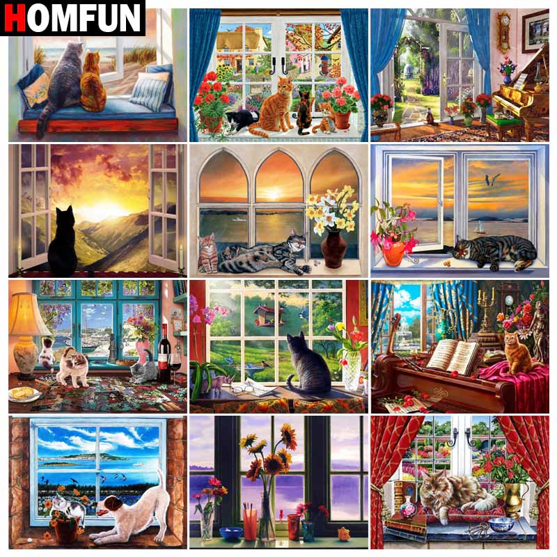 HOMFUN Full Diamond Embroidery - Embroidery Cross Stitch Patterns ulasan dan harga