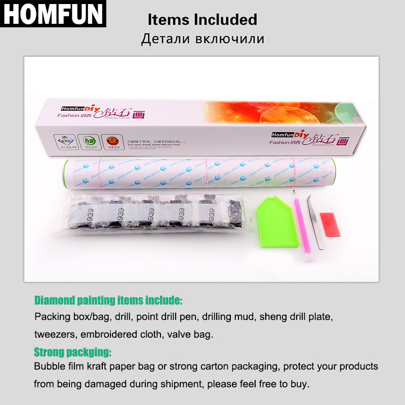 HOMFUN Full Diamond Embroidery - Embroidery Cross Stitch Patterns ulasan dan harga