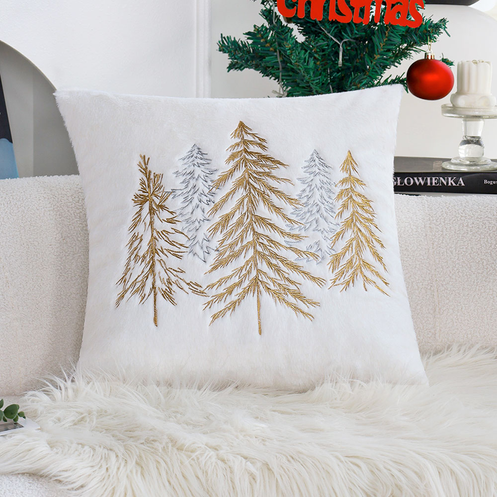 Christmas Faux Rabbit Fur Pill - Embroidery Xmas Tree ulasan dan harga
