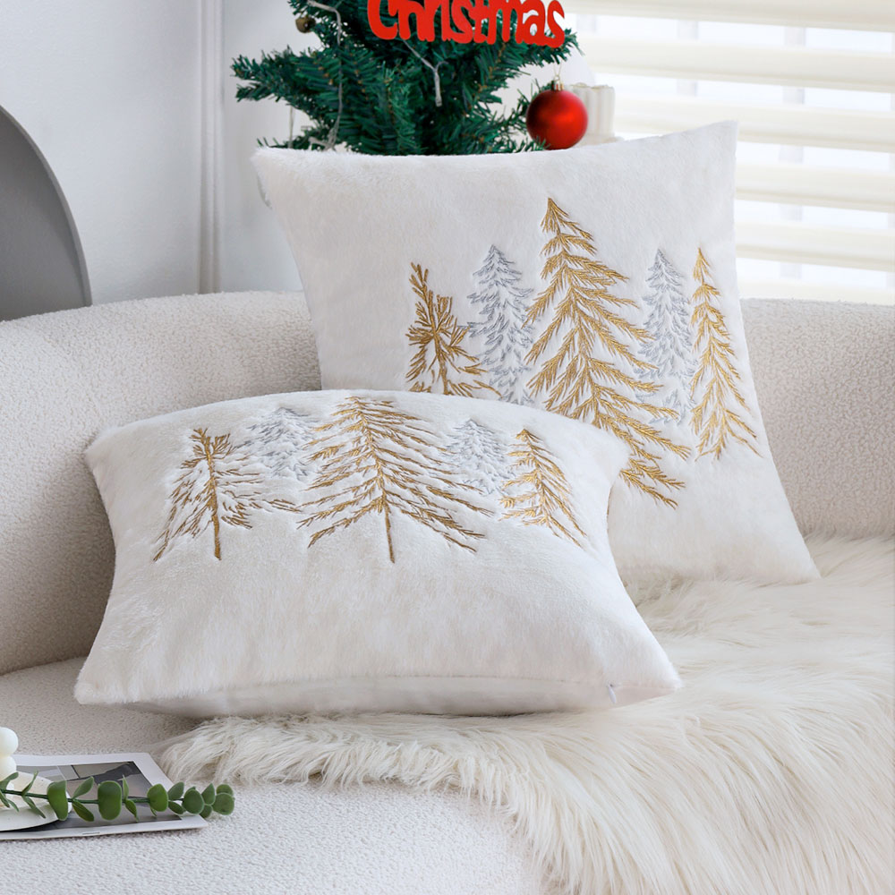 Christmas Faux Rabbit Fur Pill - Embroidery Xmas Tree ulasan dan harga
