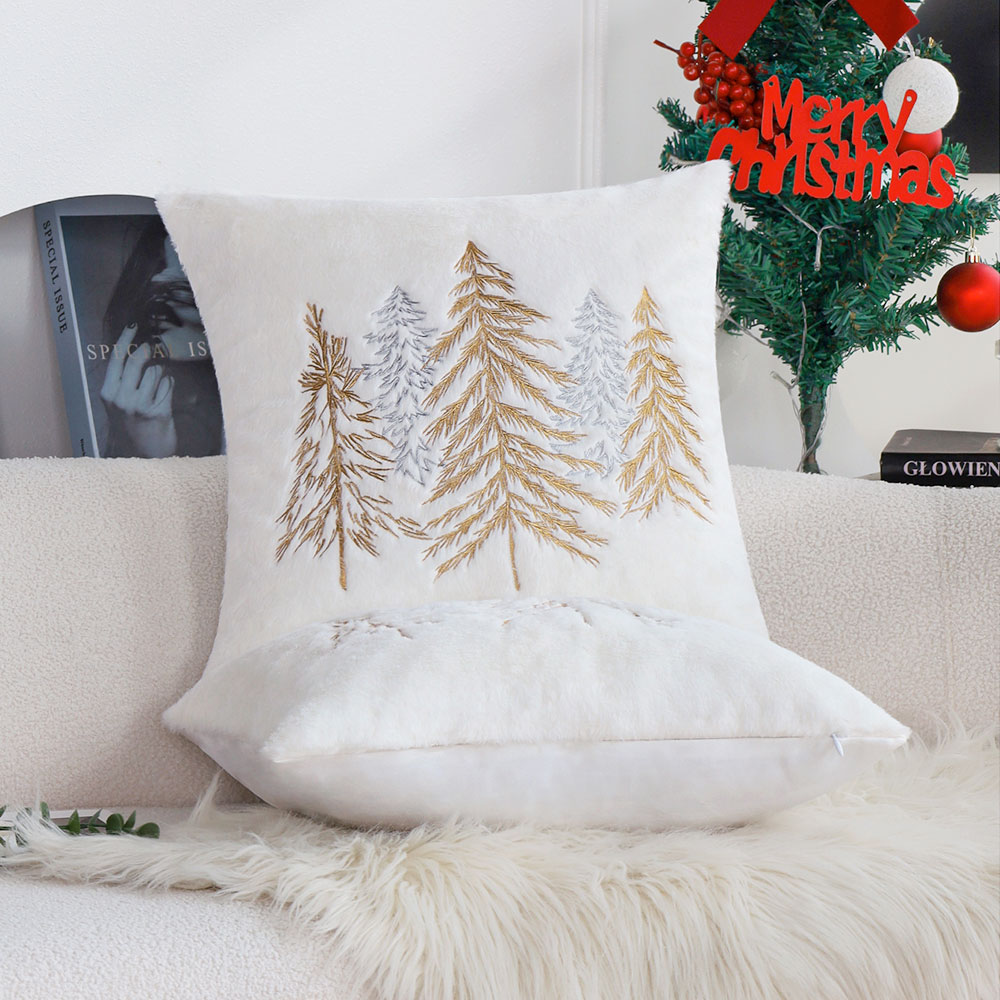 Christmas Faux Rabbit Fur Pill - Embroidery Xmas Tree ulasan dan harga