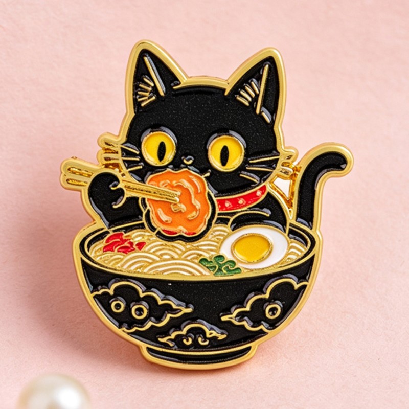 Cute Black Cat Eating Noodles  - Embroidery Simple ulasan dan harga