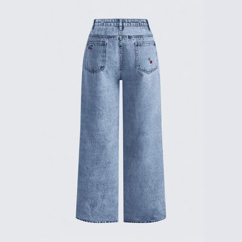 Retro Washed Denim Jeans Women - Embroidery Jeans Sakura ulasan dan harga